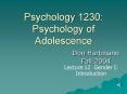 Psychology 1230: Psychology of Adolescence