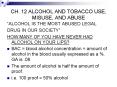 CH' 12 ALCOHOL AND TOBACCO USE, MISUSE, AND ABUSE