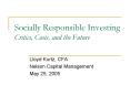 Socially Responsible Investing Critics, Costs, and the Future