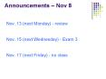 Announcements Nov 8