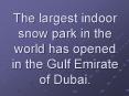The largest indoor snow park in the world has opened in the Gulf Emirate of Dubai'