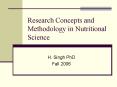 Research Concepts and Methodology in Nutritional Science