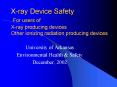 Xray Device Safety For users of Xray producing devices Other ionizing radiation producing devices