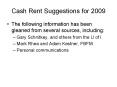 Cash Rent Suggestions for 2009