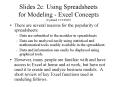 Slides 2c: Using Spreadsheets for Modeling Excel Concepts Updated 1192005