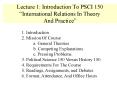 Lecture 1: Introduction To PSCI 150 International Relations In Theory And Practice