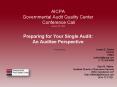 AICPA Governmental Audit Quality Center  Conference Call January 28, 2009  Preparing for Your Single Audit: An Auditee Perspective