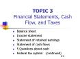 TOPIC 3 Financial Statements, Cash Flow, and Taxes