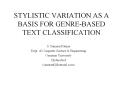 STYLISTIC VARIATION AS A BASIS FOR GENREBASED TEXT CLASSIFICATION