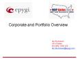 Corporate and Portfolio Overview