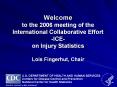 Welcome to the 2006 meeting of the International Collaborative Effort -ICE- on Injury Statistics Lois Fingerhut, Chair