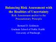 Balancing Risk Assessment with the Realities of Uncertainty Risk Assessment andorvs the Precautionar