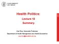 Health Politics: Lecture 10 Summary
