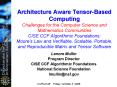 Architecture Aware TensorBased Computing Challenges for the Computer Science and Mathematics Communi