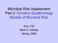 Microbial Risk Assessment Part 2: Dynamic Epidemiology Models of Microbial Risk