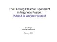 The Burning Plasma Experiment in Magnetic Fusion: What it is and how to do it