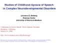 Studies of Childhood Apraxia of Speech in Complex Neurodevelopmental Disorders