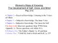 Womens Ways of Knowing: The Development of Self, Voice, and Mind Psy 214