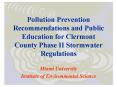 Pollution Prevention Recommendations and Public Education for Clermont County Phase II Stormwater Re