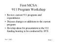 First MCSA 911 Program Workshop