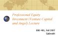 Professional Equity Investment Venture Capital and Angel Lecture