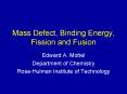 Mass Defect, Binding Energy, Fission and Fusion
