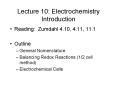 Lecture 10: Electrochemistry Introduction
