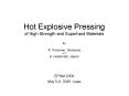Hot Explosive Pressing of High Strength and Superhard Materials by R' Prmmer, Germany and K' Hokamot