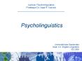 Lecture: Psycholinguistics Professor Dr' Neal R' Norrick _____________________________________