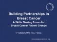 Building Partnerships in Breast Cancer A Skills Sharing Forum for Breast Cancer Patient Groups