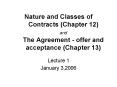 Nature and Classes of Contracts Chapter 12 and The Agreement offer and acceptance Chapter 13