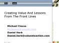Creating Value And Lessons From The Front Lines