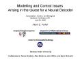Modelling and Control Issues