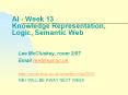 AI - Week 13 Knowledge Representation, Logic, Semantic Web