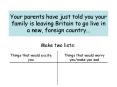Your parents have just told you your family is leaving Britain to go live in a new, foreign country