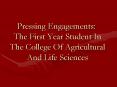 Pressing Engagements: The First Year Student In The College Of Agricultural And Life Sciences