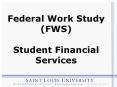 Federal Work Study FWS Student Financial Services