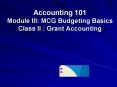 Accounting 101 Module III: MCG Budgeting Basics Class II : Grant Accounting