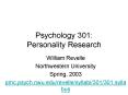 Psychology 301: Personality Research