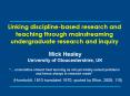 Linking disciplinebased research and teaching through mainstreaming undergraduate research and inqui