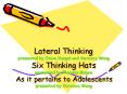 Lateral Thinking presented by Steve Kungel and Veronica Wong Six Thinking Hats presented by Theresa