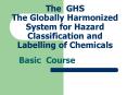 The GHS The Globally Harmonized System for Hazard Classification and Labelling of Chemicals