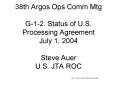38th Argos Ops Comm Mtg G12' Status of U'S' Processing Agreement July 1, 2004 Steve Auer U'S' JTA RO