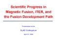 Scientific Progress in Magnetic Fusion, ITER, and the Fusion Development Path