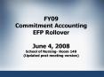 FY09 Commitment Accounting EFP Rollover June 4, 2008 School of Nursing Room 140 Updated post meeting