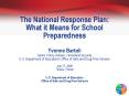The National Response Plan: What it Means for School Preparedness Yvonne Bartoli Senior Policy Advis