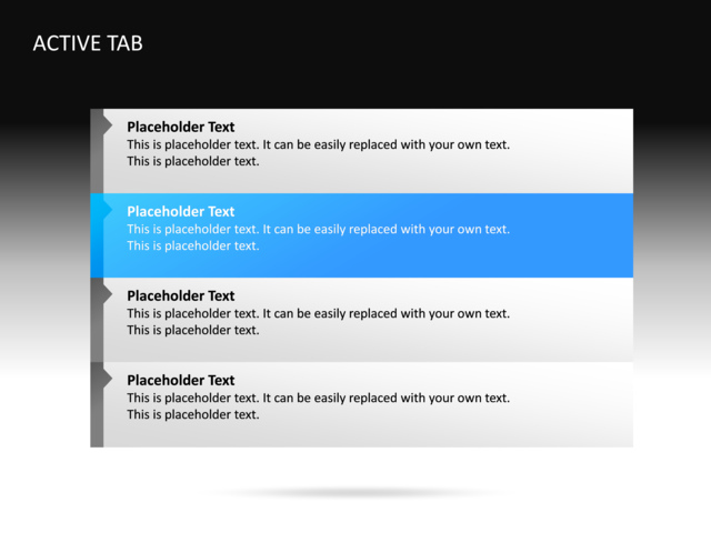 PowerPoint Slide - active-tab-diagram-3d-blue-4-text-boxes-cg-82