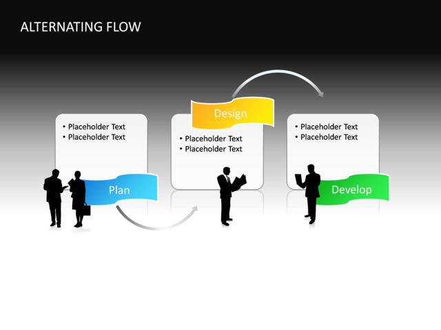 PowerPoint Slide - alternating-flow-3d-multicolor-3-text-boxes-cg-53