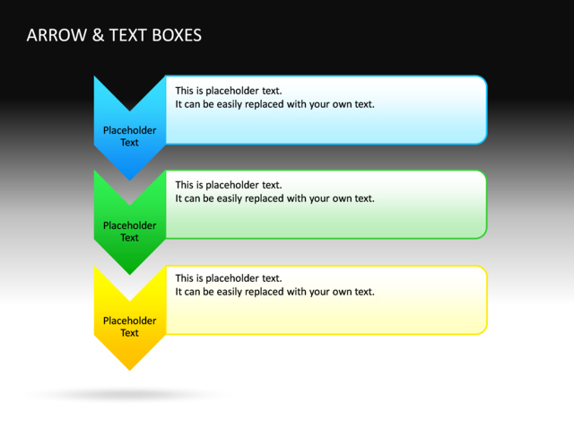 PowerPoint Slide - arrows-and-textboxes-diagram-3d-multicolor-3-boxes-cg-26