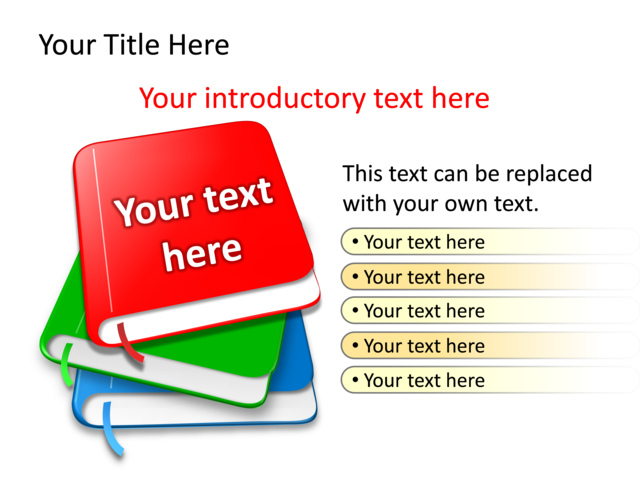 PowerPoint Slide - book-diagram-3d-multicolor-3-books-tg-542